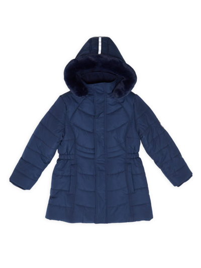 Andy & Evan Kids' Little Girl's & Girl's Faux Fur Hood Quilted Parka Coat In Navy