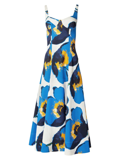 Carolina Herrera Floral-print Bustier Fit-&-flare Midi Dress In Lupine Blue Multi