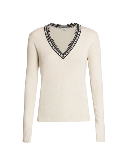 Etro Rib-knit V-neck Top In White