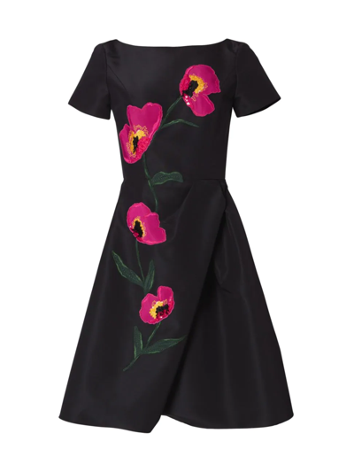 Carolina Herrera Embroidered Bateau-neck Dress In Black