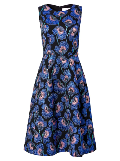 Carolina Herrera Metallic Floral Jacquard A-line Midi Dress In Blu