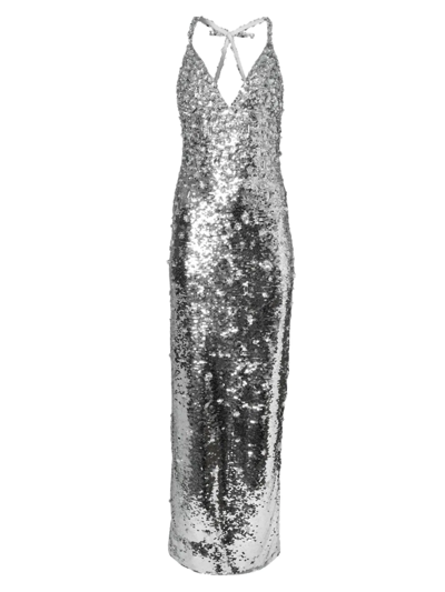 Carolina Herrera Women's Embellished V-neck Column Gown In Silver