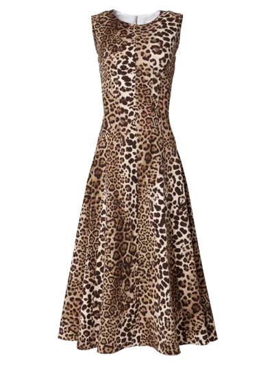 Carolina Herrera Leopard-print Fitted Bodice Midi Dress In Brown