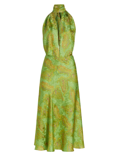 Adriana Iglesias Clara Printed Midi-dress In Green Paisley