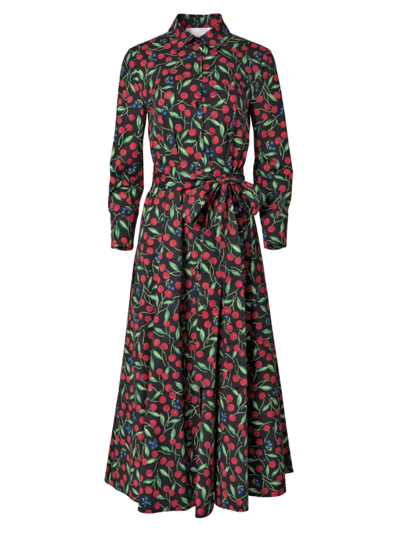 Carolina Herrera Cherry Belted A-line Shirtdress In Black Multi