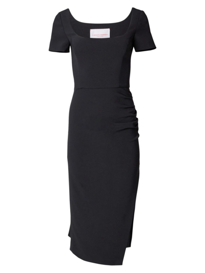 Carolina Herrera Ruched Scoopneck Midi-dress In Black