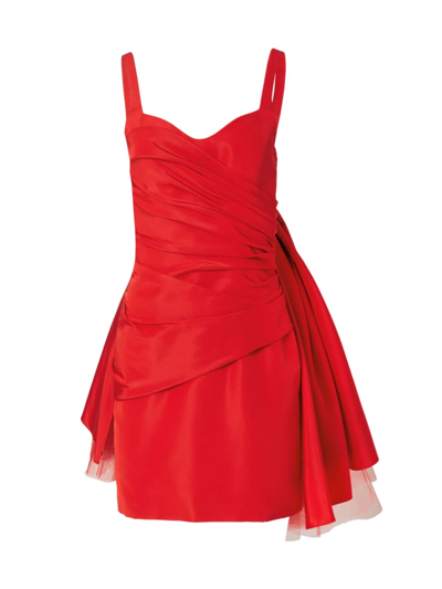 Carolina Herrera Draped Silk Watteau Minidress In Poppy