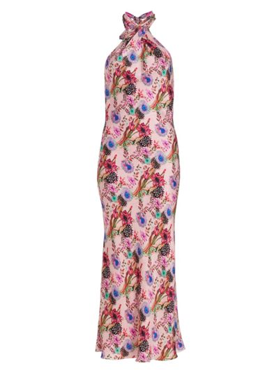 Adriana Iglesias Paola Floral-print Crossover Halter Maxi Dress In Pink Flowered