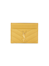 Saint Laurent Monogram Matelassé Leather Card Case In Light Chartreuse