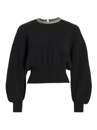 Alexander Wang Crystal Trim Pullover In Boiled Wool In Charcoal
