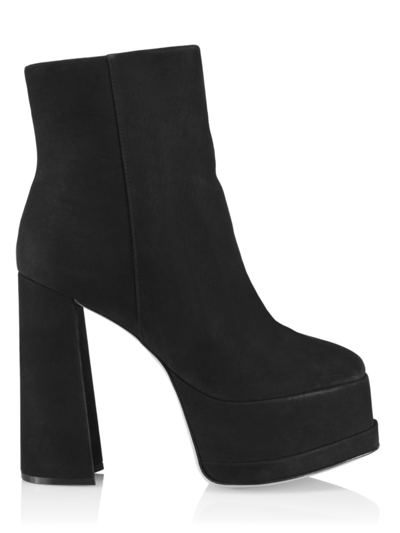 Schutz Selene Casual Black Genuine Suede Leather Double Platform Mid-calf High Heel Boots