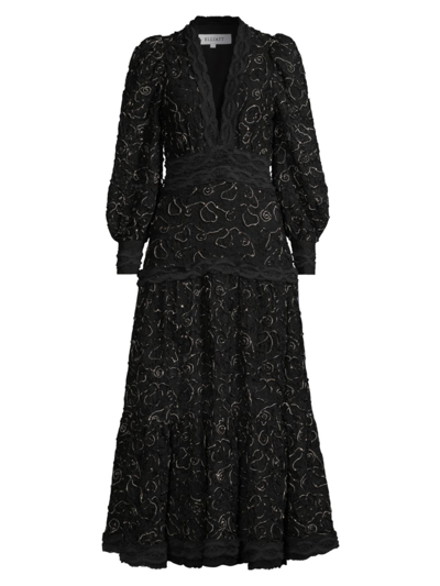 Elliatt Richter Lace Bishop-sleeve Maxi Dress In Black