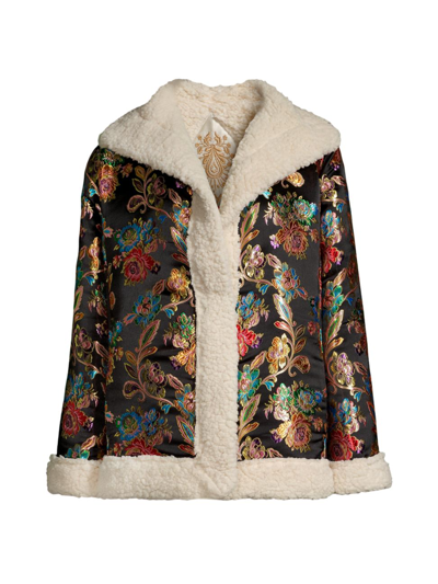 Johnny Was Sofie Floral-jacquard Sherpa-trim Coat In Multi