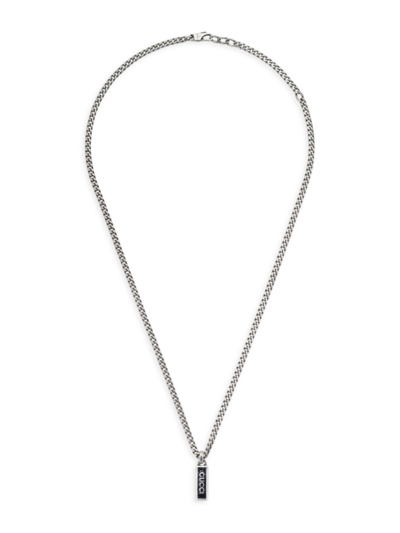 Gucci Sterling Silver Enamel Pendant Necklace In Black,silver Tone