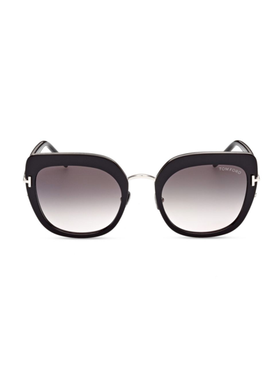 Tom Ford Virginia 55mm Square Sunglasses In Shiny Black