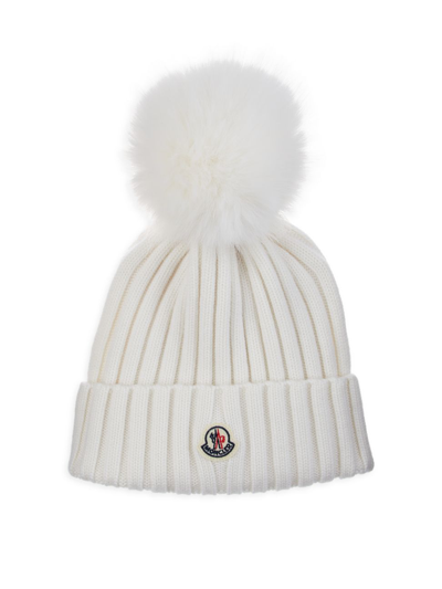 Moncler Women's Mainline Rib-knit & Faux Fur Beanie In White