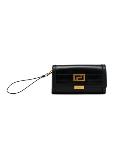Versace Greca Goddess Leather Continental Wallet In Black