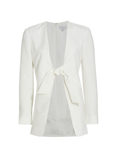 Halston Jemma Stretch Crepe Front-tie Blazer In Chalk