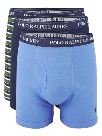 Polo Ralph Lauren Cotton Logo Waistband Classic Fit Boxer Briefs, Pack Of 3 In Stripe/light Blue/ Navy Blue