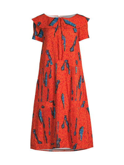 Stella Jean Printed Short-sleeve Midi-dress In Orange