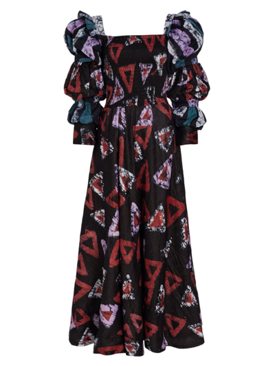 Busayo Daapo Tiered-sleeve Multicolor Maxi Dress