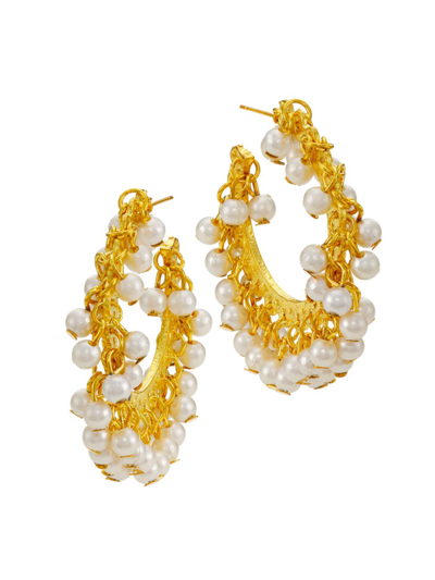 Kenneth Jay Lane Women's Goldtone & Faux Pearl Hoop Earrings In Gold Pearl