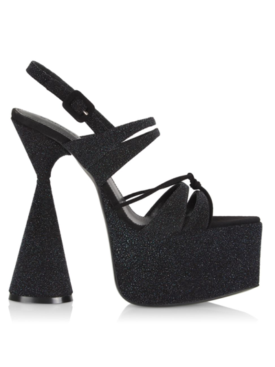 D’accori Belle Glittered-leather Platform Sandals In Black