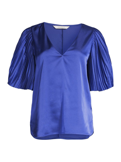 Rebecca Taylor Pleated Blouse In Cobalt