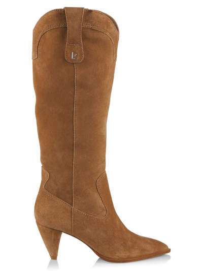 Larroude Louise Suede Tall Boots In Suede Oil Tobacco