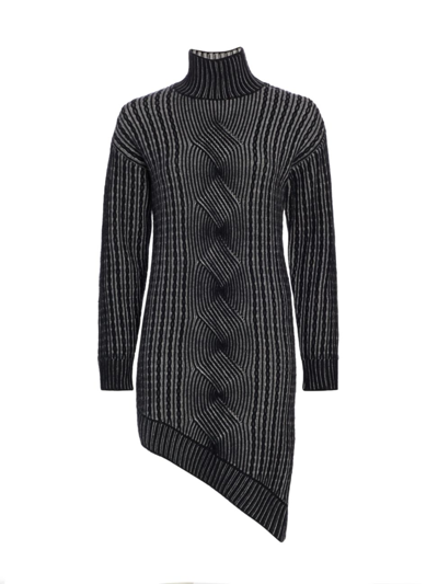Naadam Asymmetric Ribbed Two-tone Tunic Dress In Black