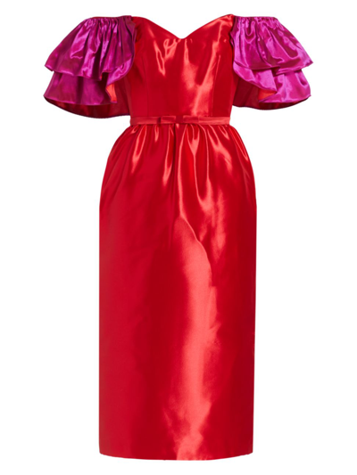 Markarian Roxie Off-the-shoulder Dress In Roxie Red And Fuchsia
