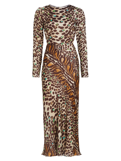 Adriana Iglesias Jodie Cheetah-print Open-back Silk Maxi Dress In Brown Nude Animal