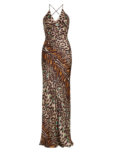 Adriana Iglesias Estela Cheetah-print Backless Silk Maxi Dress In Brown Nude Animal
