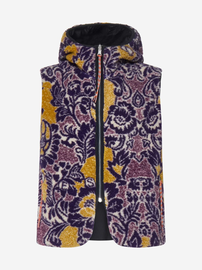 Aries Fleur Hooded Polar Fleece Vest In Multi