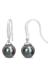Delmar Sterling Silver 8-9mm Black Tahitian Cultured Pearl Diamond Earrings In Black