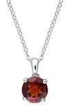 DELMAR STERLING SILVER GARNET SOLITAIRE PENDANT NECKLACE