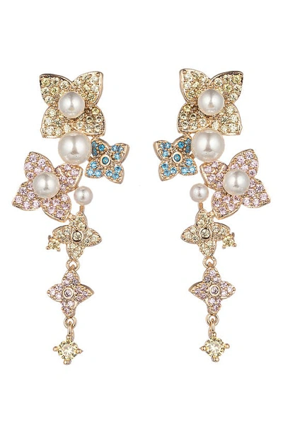 Eye Candy Los Angeles Isabella Flower Cz & Pearl Statement Earrings In Gold