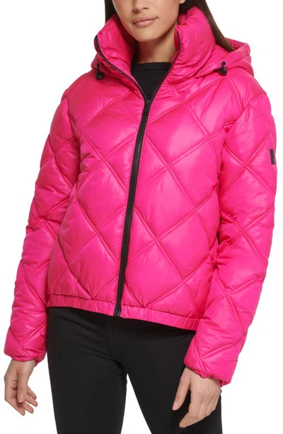 Kenneth Cole New York Cire Hooded Puffer Jacket In Hot Pink