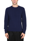 Drumohr Men's Cashmere Sweater With Offset Track Pattern In Blu