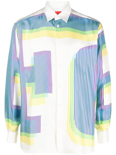 Ferrari Flunga Holographic Logo-print Silk Shirt In White