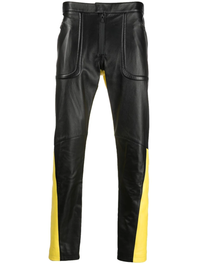 Ferrari Two-tone Leather Trousers In Black