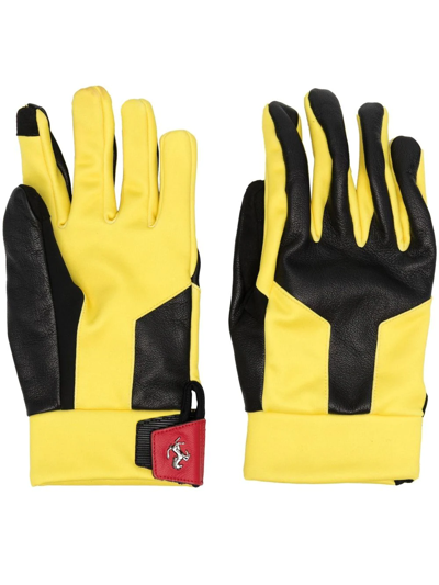 Ferrari Colour-block Leather Racing Gloves In Yellow