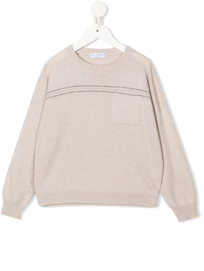 Brunello Cucinelli Kids' Cashmere Crew Neck Jumper In Nude