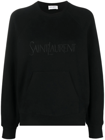 Saint Laurent Embroidered Logo Crew-neck Sweatshirt In Black