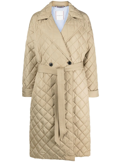 Tommy Hilfiger Sorona Quilted Belted Coat In Nude