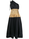Tory Burch Sunset Stripe Colorblock One-shoulder Dress In Black