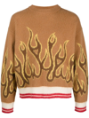 Palm Angels Striped Intarsia Virgin Wool Sweater In Braun