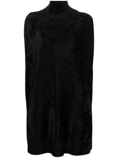 Sapio Roll-neck Knitted Velvet Cape In Black