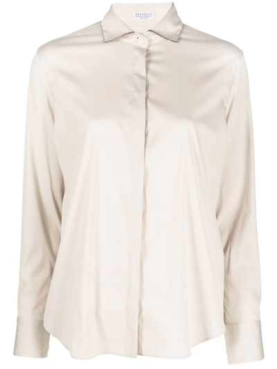 Brunello Cucinelli Long-sleeve Cotton Shirt In Nude