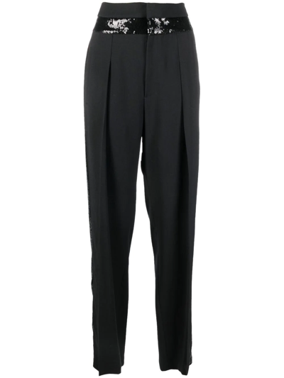 Brunello Cucinelli Sequin-embellished High-waist Trousers In Black